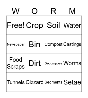 Worm Bingo Card