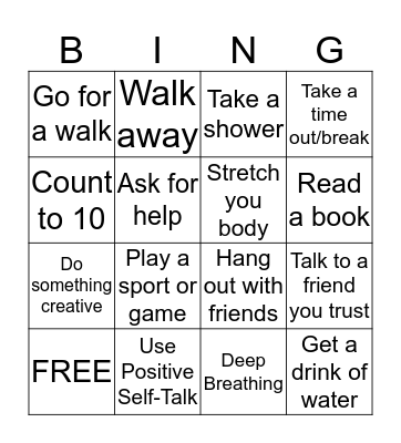 Coping Skills Bingo Card