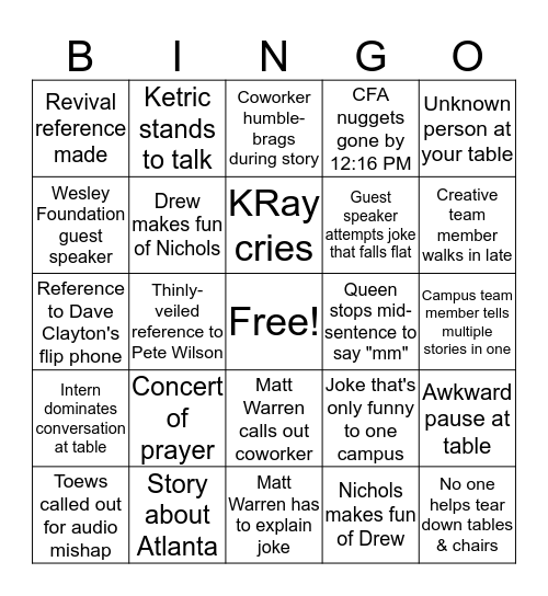 STAFF LUNCH BINGO Card