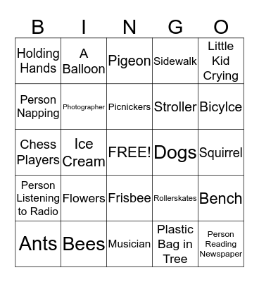 Picnic in the Park  Bingo Card