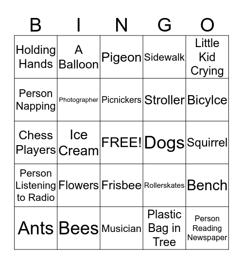Picnic in the Park  Bingo Card