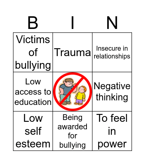 Causes of Bullying  Bingo Card