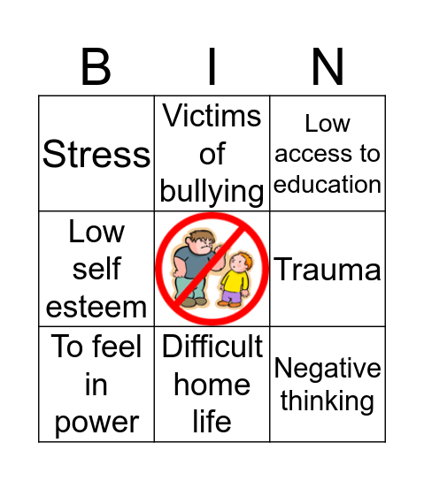 Causes of Bullying Bingo Card