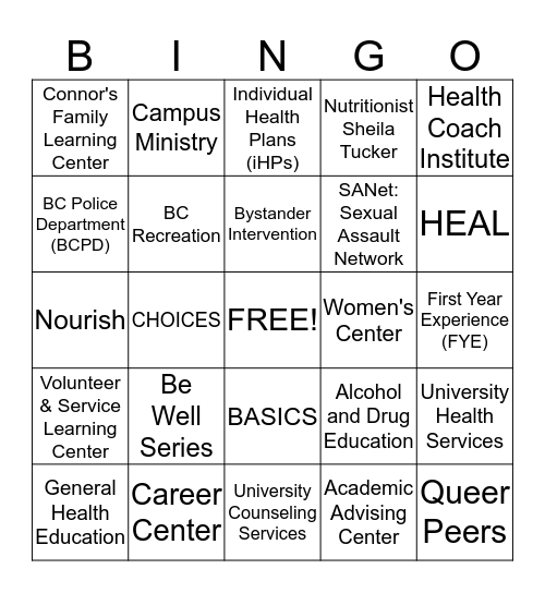 Campus Resources & Services Bingo Card