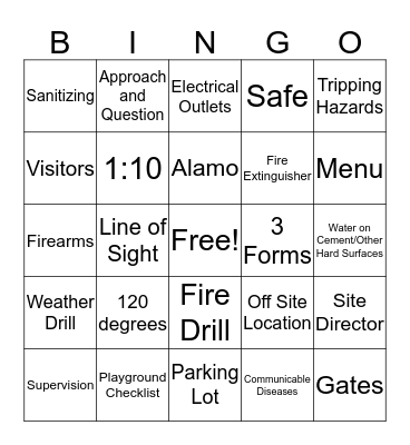Building and Physical Safety Bingo Card