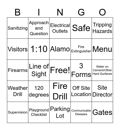 Building and Physical Safety Bingo Card