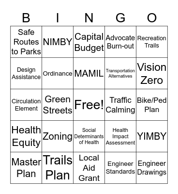 Bike Ped Bingo Card