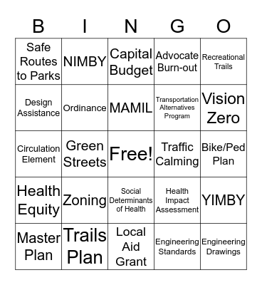 Bike Ped Bingo Card