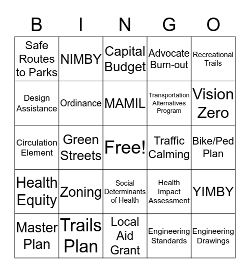 Bike Ped Bingo Card