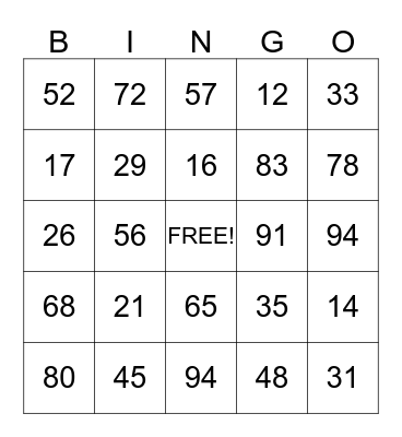 Division Bingo Card