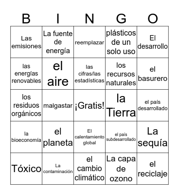 El medio ambiente Bingo Card