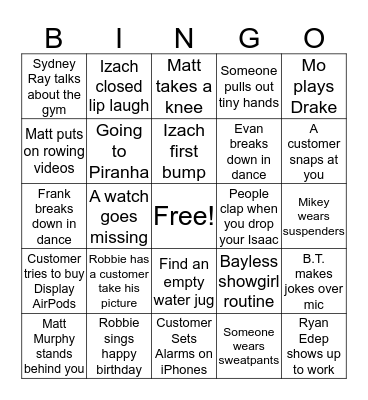 Forum Shots Bingo Card
