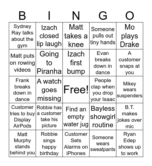 Forum Shots Bingo Card