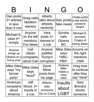 Conservatives Vs Liberal Debate Bingo Card