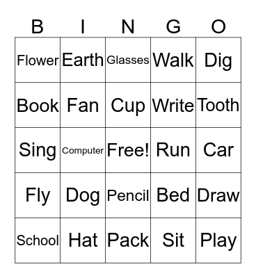 Verbs & Nouns Bingo Card