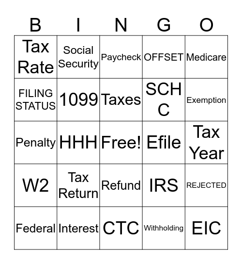 Tax Bingo Card