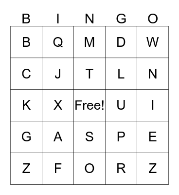 ALPHABET LETTER BINGO Card