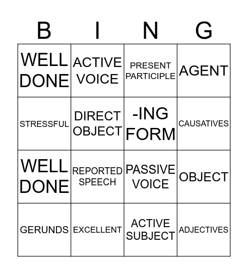 PASSIVE VOICE Bingo Card
