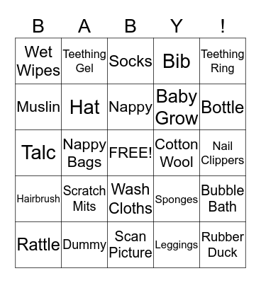 Sarah's Baby Shower Bingo Card