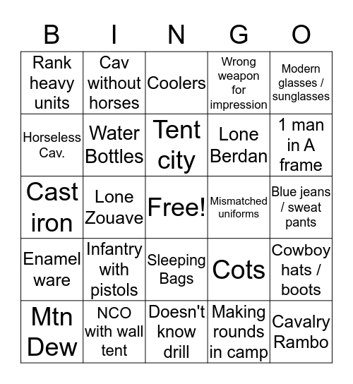 reenactor bingo Card