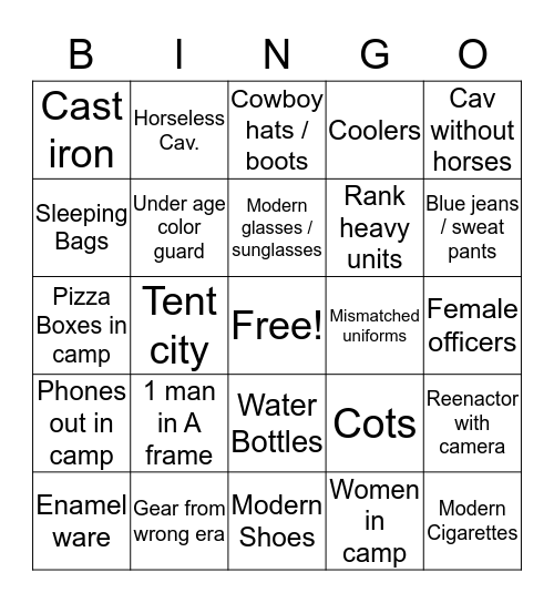reenactor bingo Card