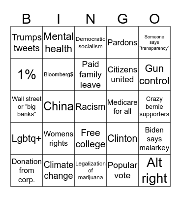 Dem debate Bingo Card