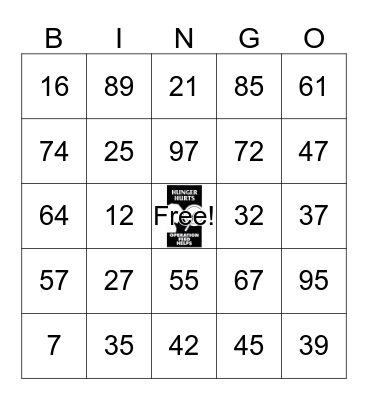 Operation Feed Bingo Card