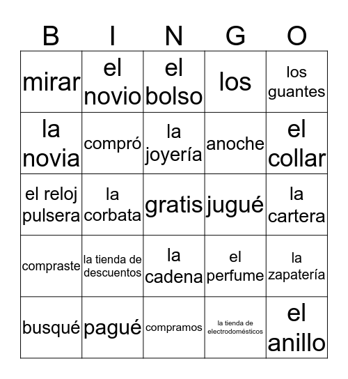 Spanish 8 7B Bingo Card