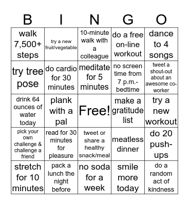 Nan Ross-Meridith #BeWell34 - Week 2 Bingo Card