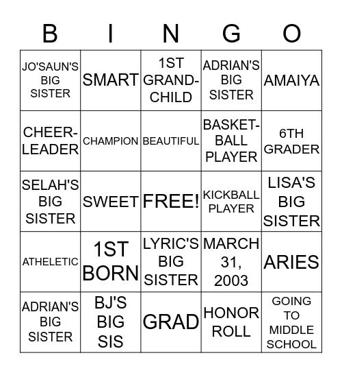 AMAIYA BINGO Card