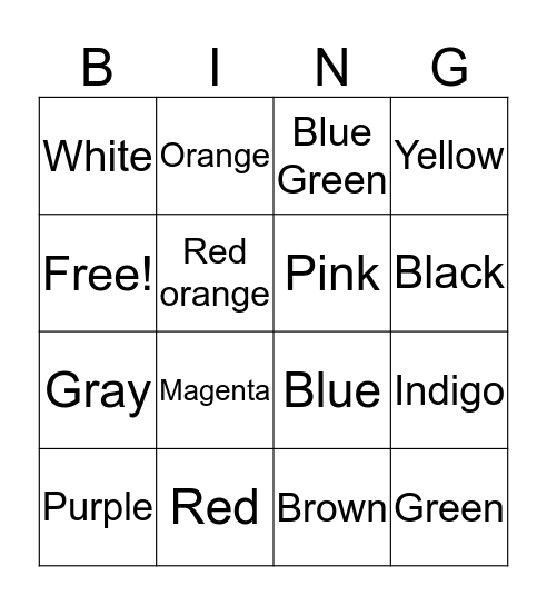 Colors Bingo Card