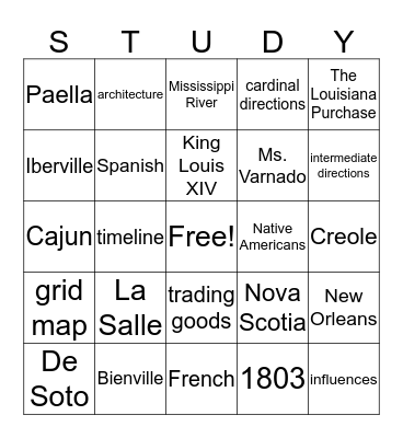 Colonial Louisiana Bingo Card