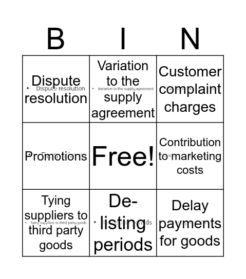 GSCOP Bingo Card