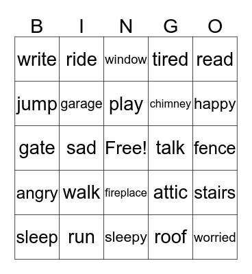 verbs/ house Bingo Card