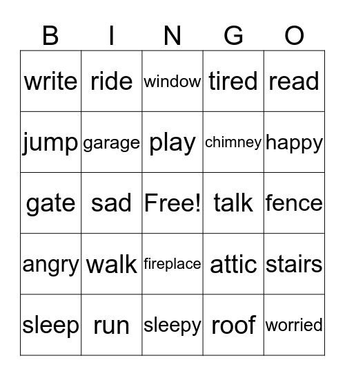 verbs/ house Bingo Card