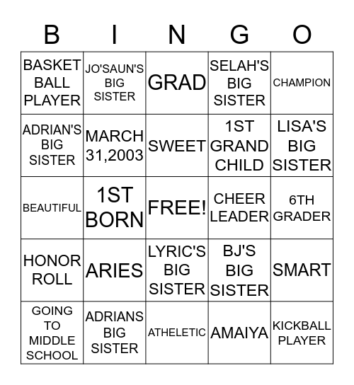 AMAIYA BINGO Card