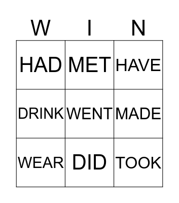 Irregular Verbs Bingo! Bingo Card