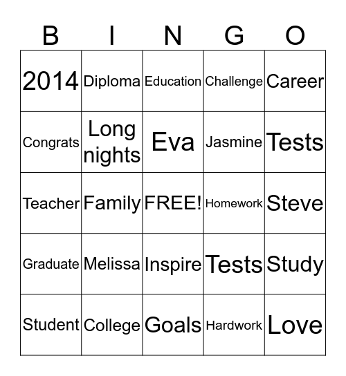 Congratulations!  Bingo Card