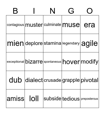 Week 7 Vocabulary  Bingo Card