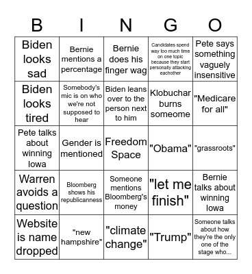 Dem debate pedrotti Bingo Card