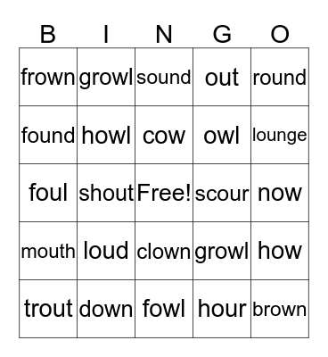 OW and OU words Bingo Card