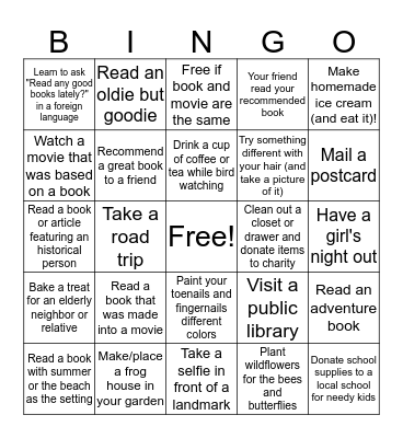 Forrest Heels Book Club Summer BINGO Challenge                                           Bingo Card
