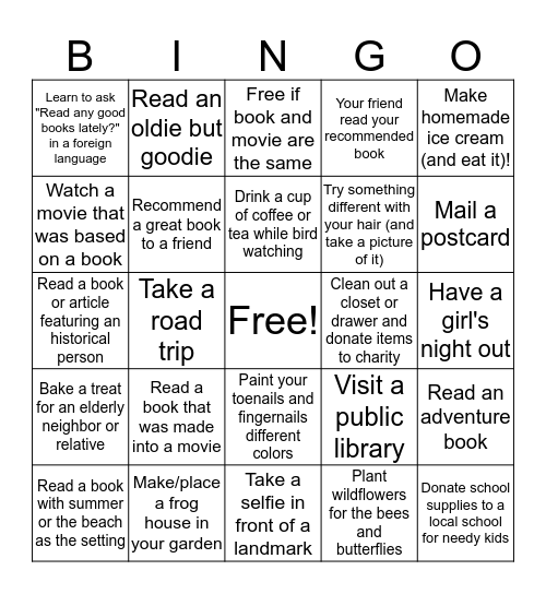 Forrest Heels Book Club Summer BINGO Challenge                                           Bingo Card