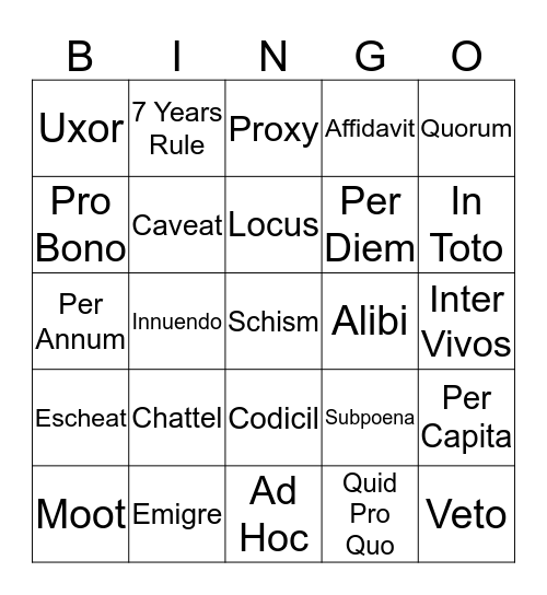 Latin in Business Bingo Card