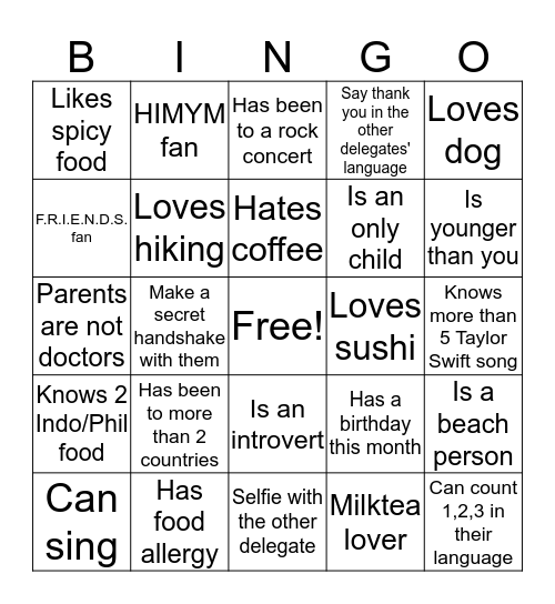 AMSEP HUMAN BINGO Card