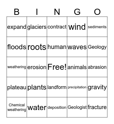 Weathering Bingo Card