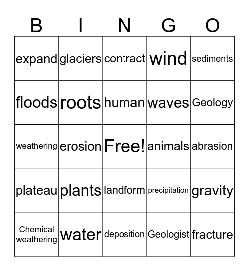 Weathering Bingo Card