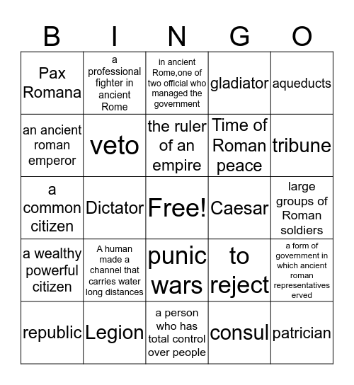 Ancient Rome Bingo Card
