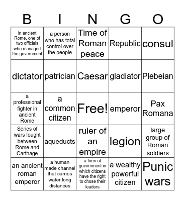 Ancient Roman Bingo Card
