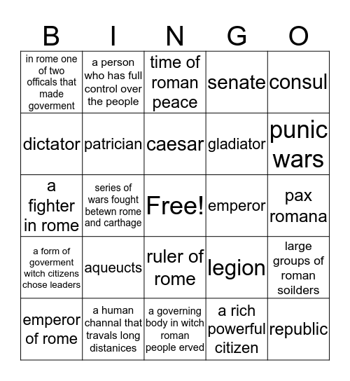 roman empire Bingo Card